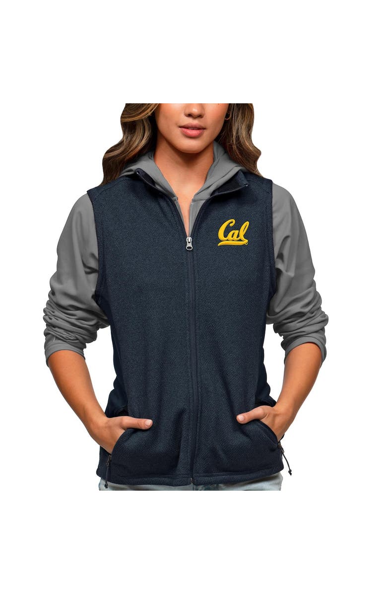 ANTIGUA Women's Antigua Heather Navy Cal Bears Course Full-Zip Vest, Main, color,