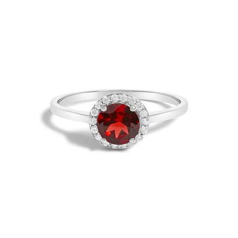 10K Gold Gemstone and 1/10 Cttw Diamond Halo Birthstone Ring