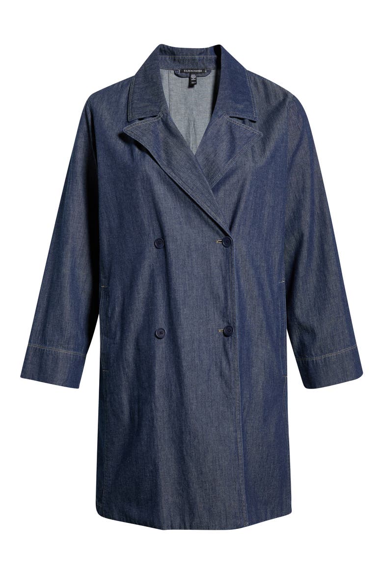 Double Breasted Denim Trench Coat, Alternate, color, DARK INDIGO