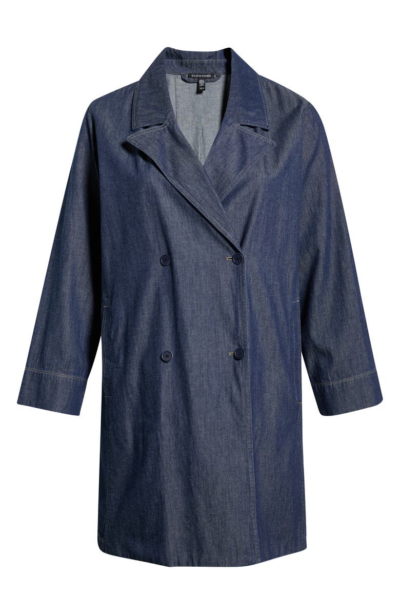 Eileen Fisher Double Breasted Denim Trench Coat, Alternate, color, Dark Indigo