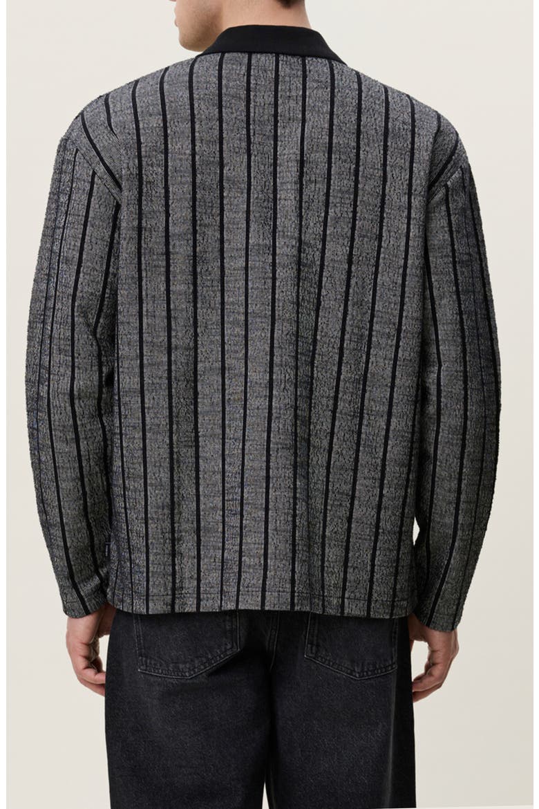 Pinstripe Jacquard Long Sleeve Polo, Alternate, color, SALT/ PEPPER