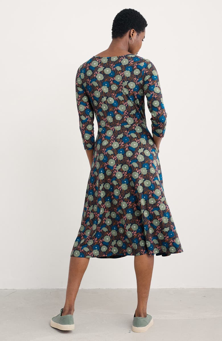 Seasalt Cornwall April Floral Stretch Organic Cotton Dress, Alternate, color, Grass Meadow Maritime Mast