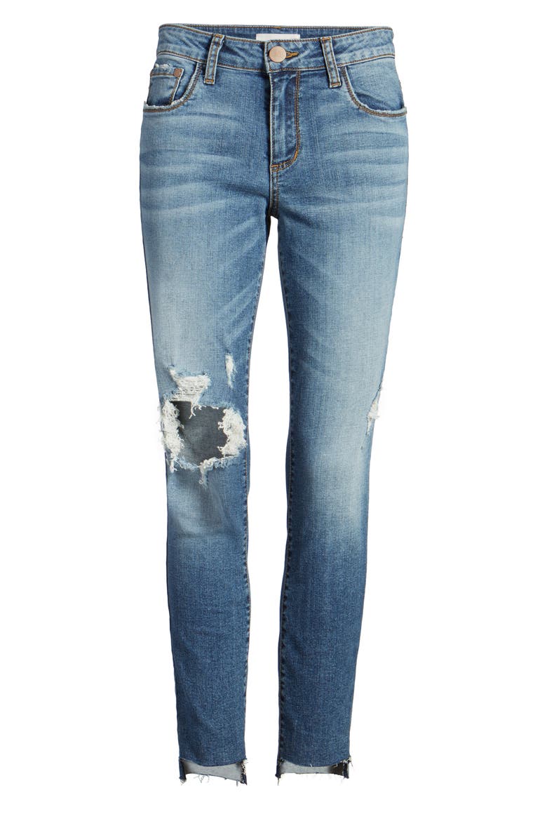 Ripped Step Hem Skinny Jeans, Alternate, color, DESTROY RINSE WASH