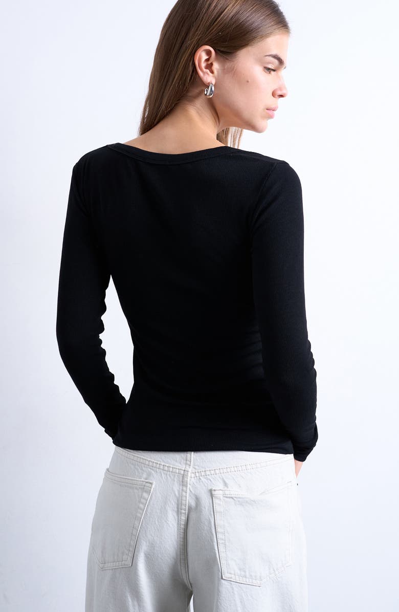 Topshop Scoop Neck Long Sleeve Rib Top, Alternate, color, Black