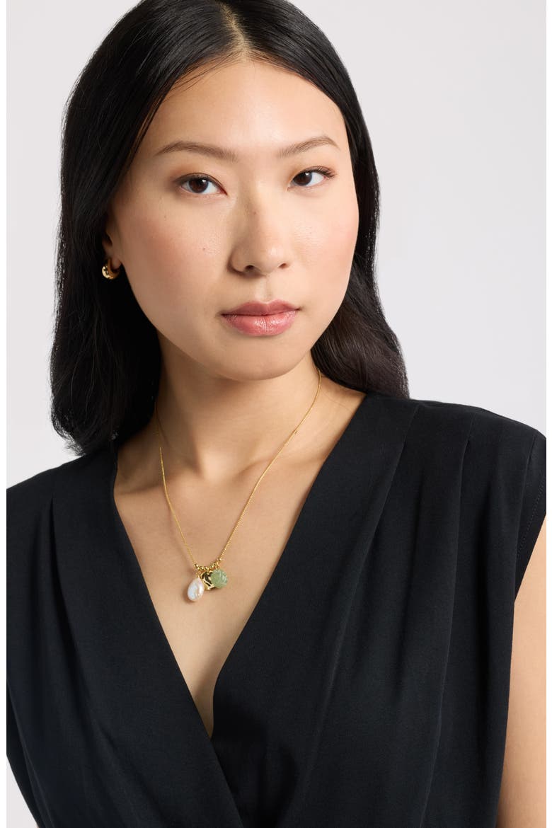 Floral Agate & Freshwater Pearl Pendant Necklace, Alternate, color, GREEN- WHITE- 14K GOLD PLATED