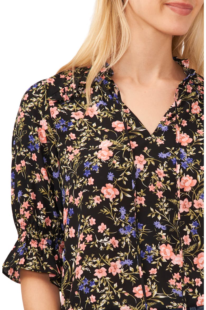 Tie Neck Ruffle Sleeve Blouse, Alternate, color, RICH BLACK