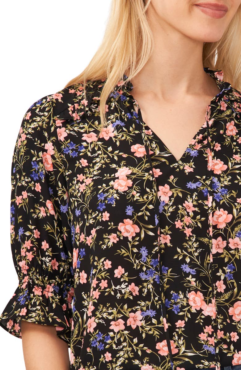 CeCe Tie Neck Ruffle Sleeve Blouse, Alternate, color, 