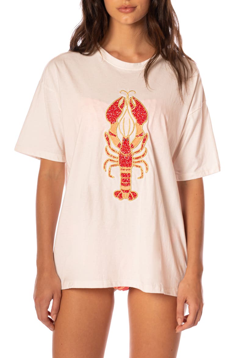 Azalea Lobster Cotton Cover-Up T-Shirt, Main, color, OPEN WHITE