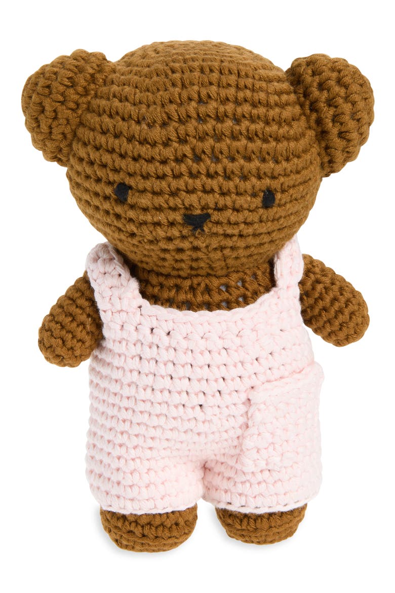 Boris & His Pink Overalls Crocheted Stuffed Animal, Main, color, PINK