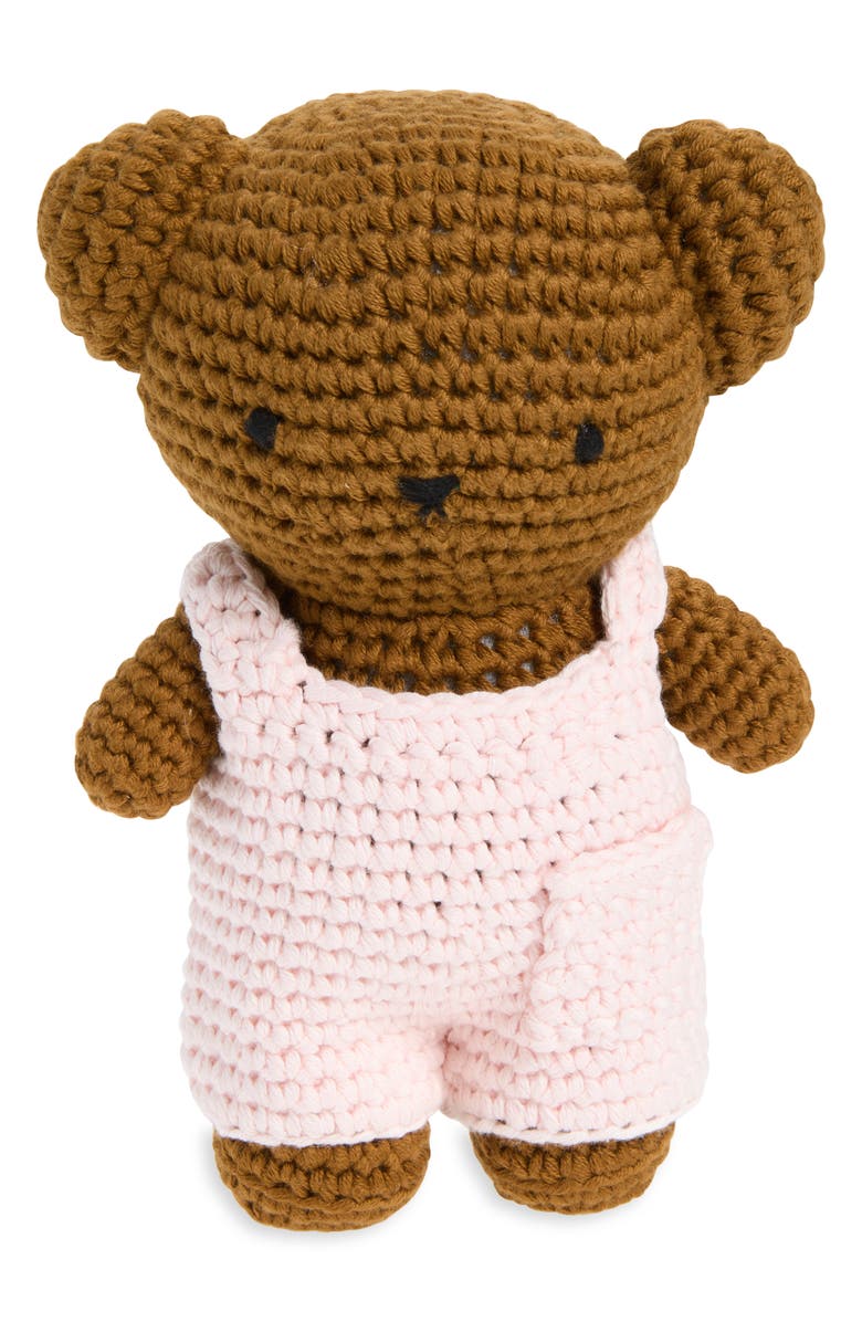 Just Dutch Boris & His Pink Overalls Crocheted Stuffed Animal, Main, color, Pink