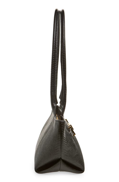Demellier The New York Lizard Embossed Leather Shoulder Bag In Black Tones