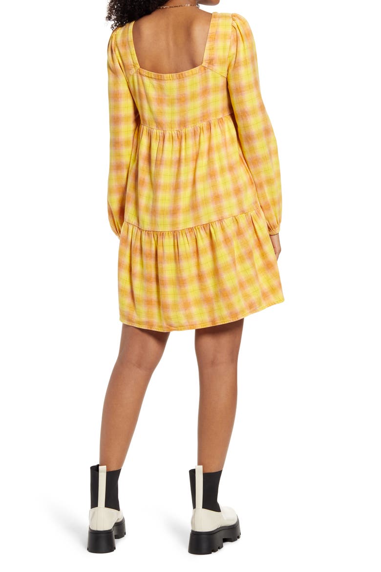 Plaid Long Sleeve Minidress, Alternate, color, YELLOW- TAN JORDY PLAID