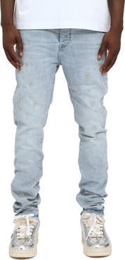 PURPLE BRAND Beaded Monogram Slim Straight Leg Jeans