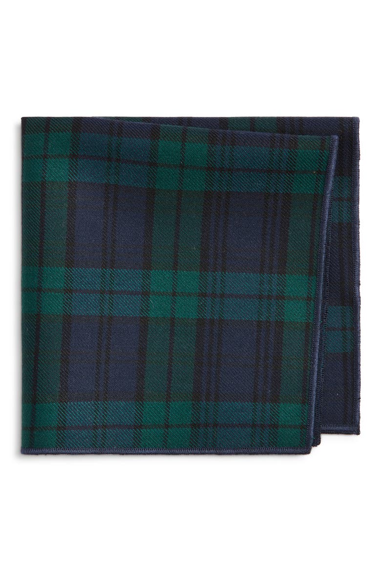 Tartan Green Plaid Wool Pocket Square, Main, color, GREEN