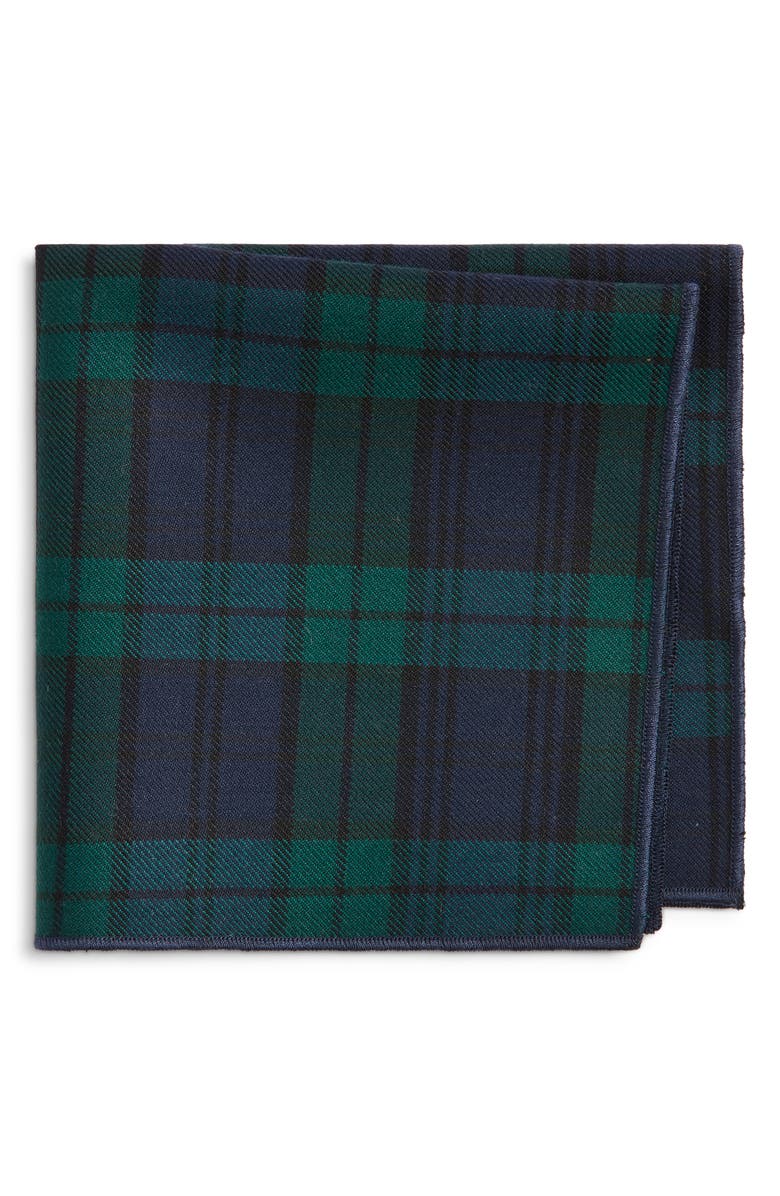 CLIFTON WILSON Tartan Green Plaid Wool Pocket Square, Main, color, Green