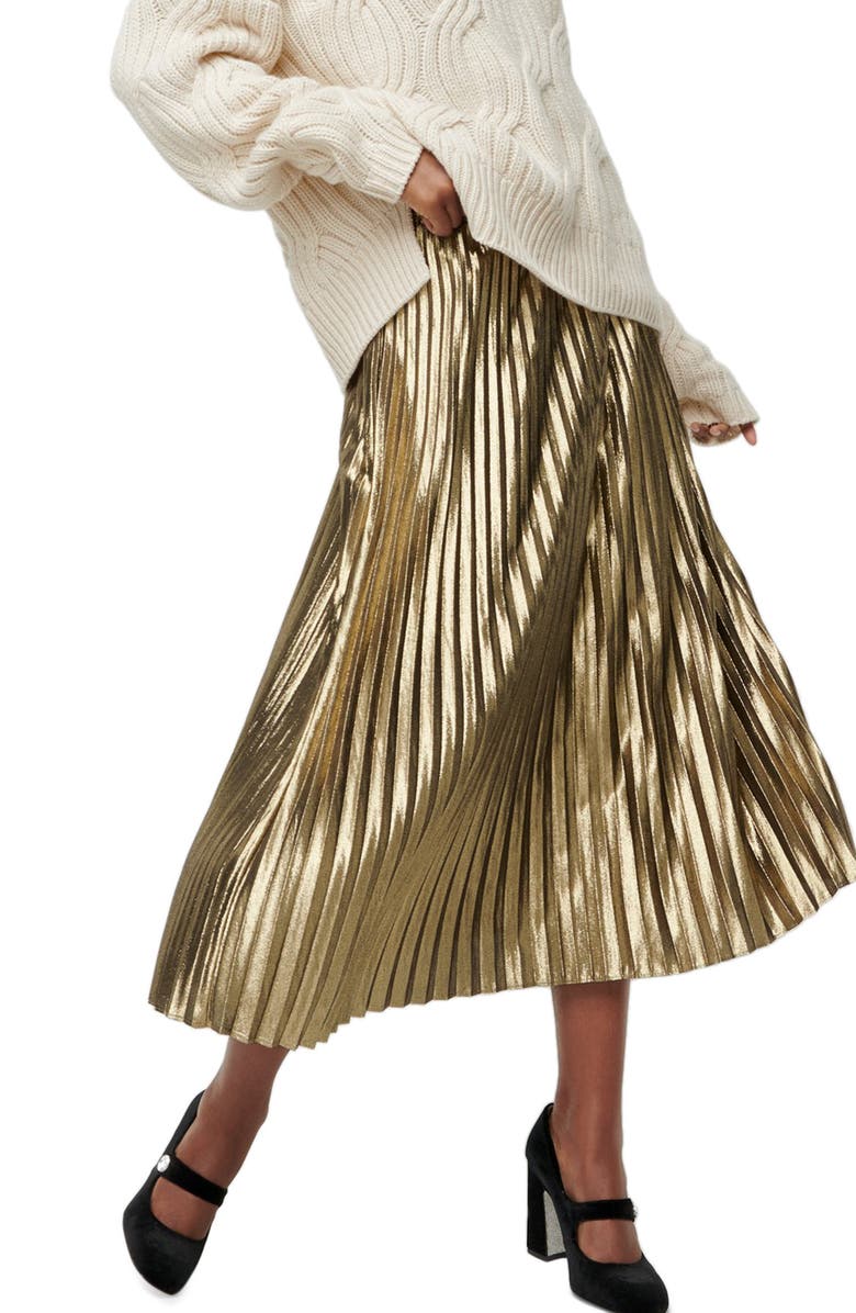 J.Crew Pleated Chiffon Lamé Midi Skirt, Main, color,