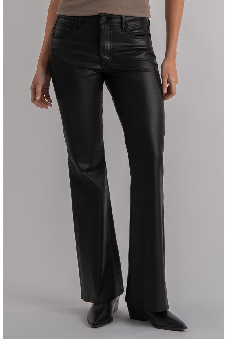Stella Coated Raw Hem High Waist Flare Jeans, Main, color, BLACK
