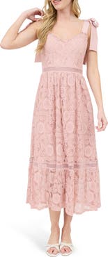 Blu Pepper Tie Shoulder Lace Midi Dress