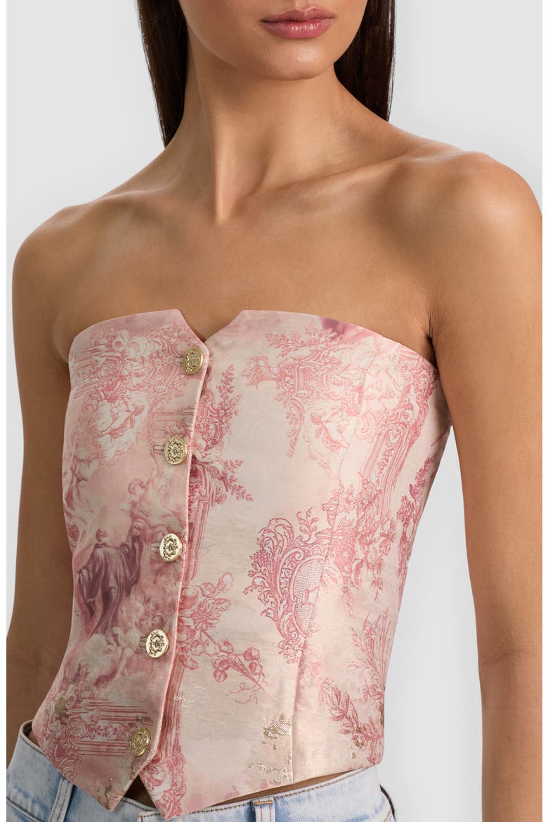 Kelcey Floral Jacquard Strapless Top, Alternate, color, ENGLISH ROSE TOILE