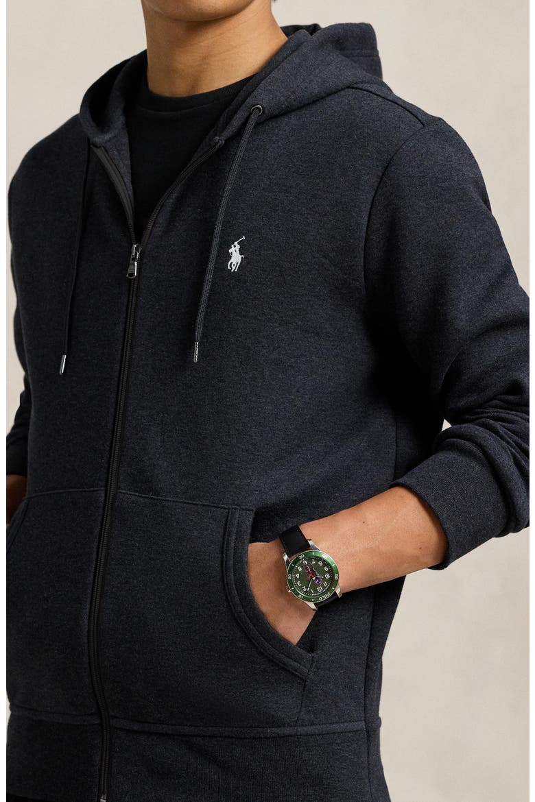 Double Knit Cotton Blend Zip Hoodie, Alternate, color, BLACK MARL HEATHER
