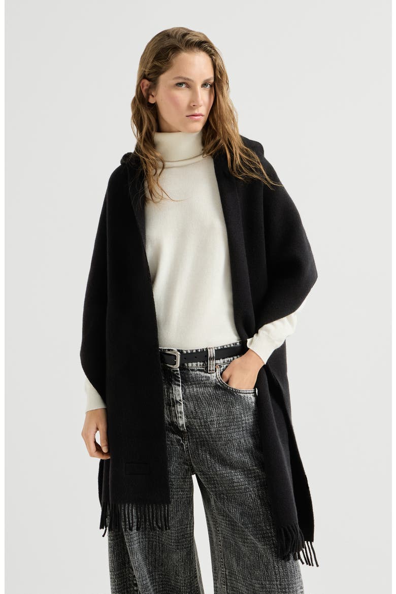 Hooded wool and cashmere knit scarf, Main, color, Black