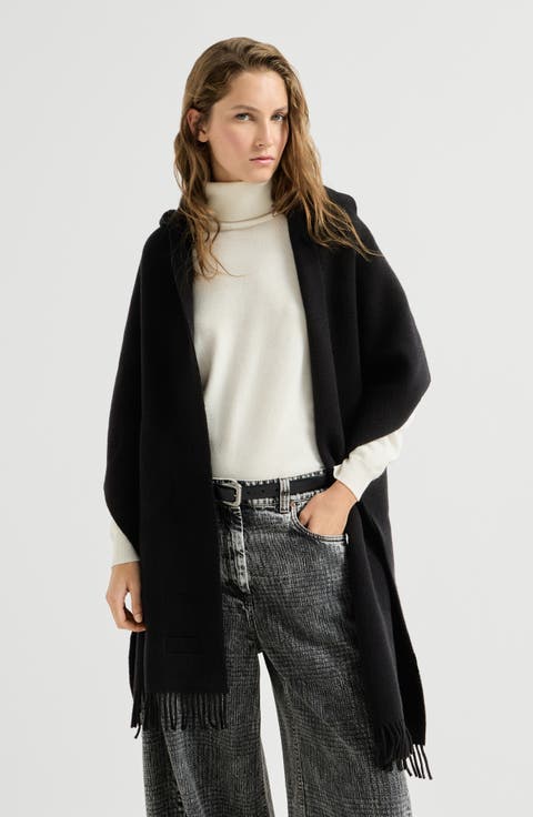 Hooded wool and cashmere knit scarf
