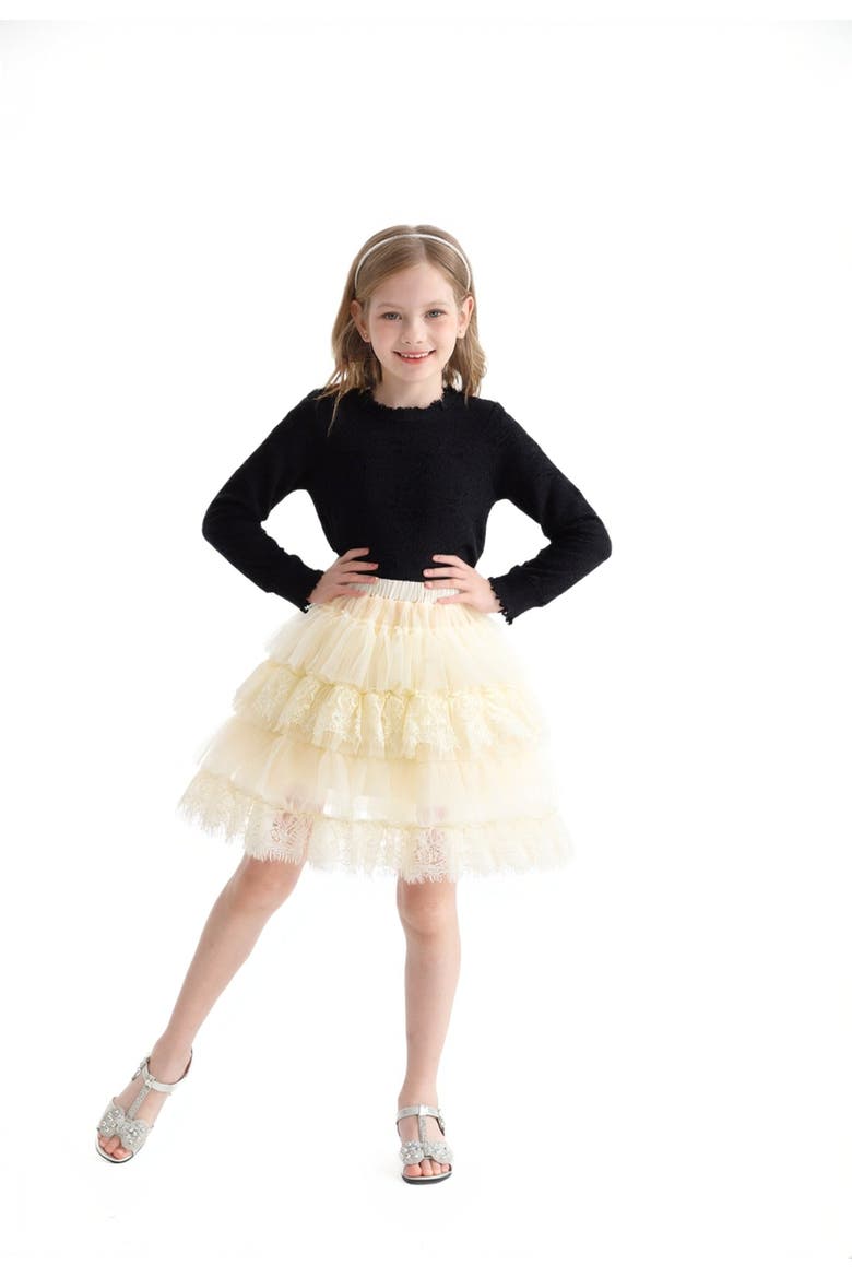 Knit Top with Tulle Skirt, Alternate, color, Black