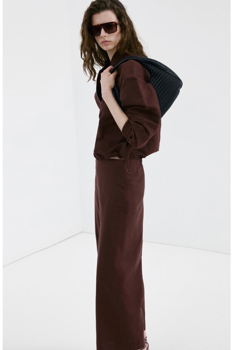 Cotton & Linen Blend Crop Straight Leg Pants, Alternate, color, CHOCOLATE
