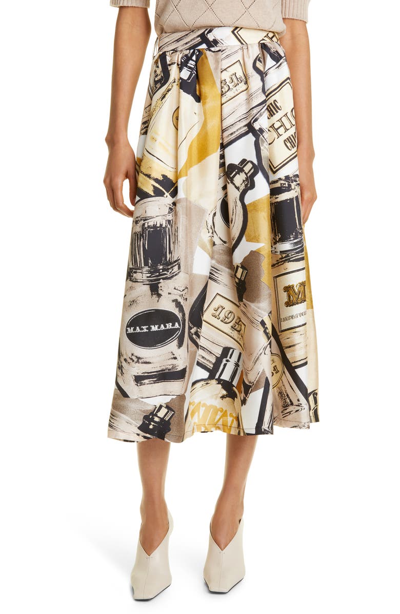 Max Mara Rotondo Lipstick Print Silk Midi Skirt, Main, color,