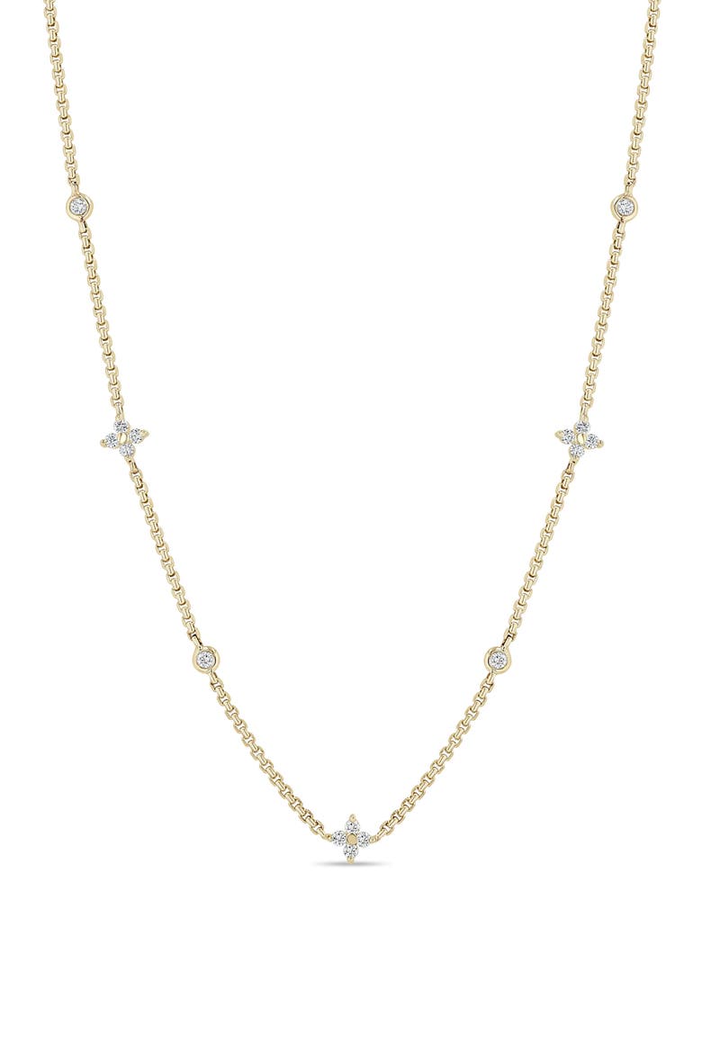 Quad Diamond Station Necklace, Main, color, 14K YELLOW GOLD