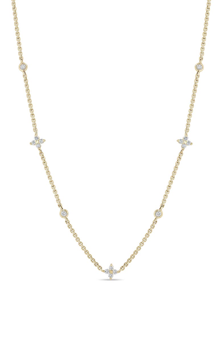 Zoë Chicco Quad Diamond Station Necklace, Main, color, 14K Yellow Gold