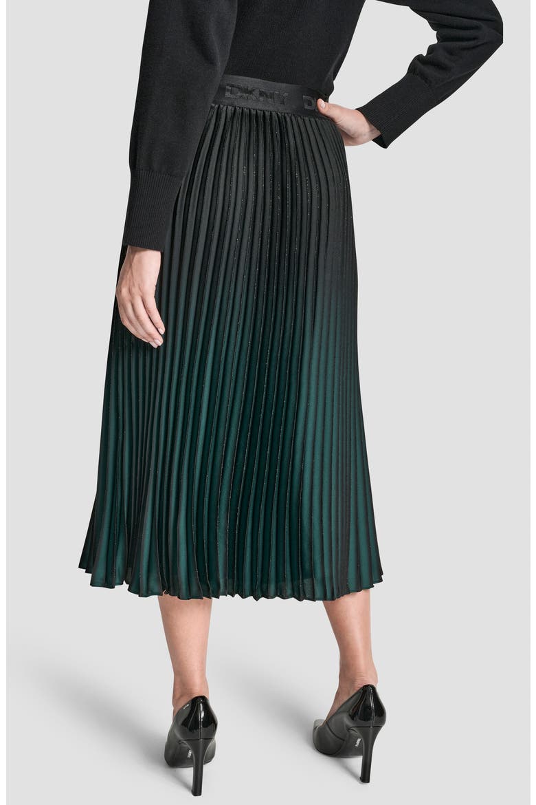 Foil Ombré Pleated Midi Skirt, Alternate, color, BLACK/ATLANTIC GREEN