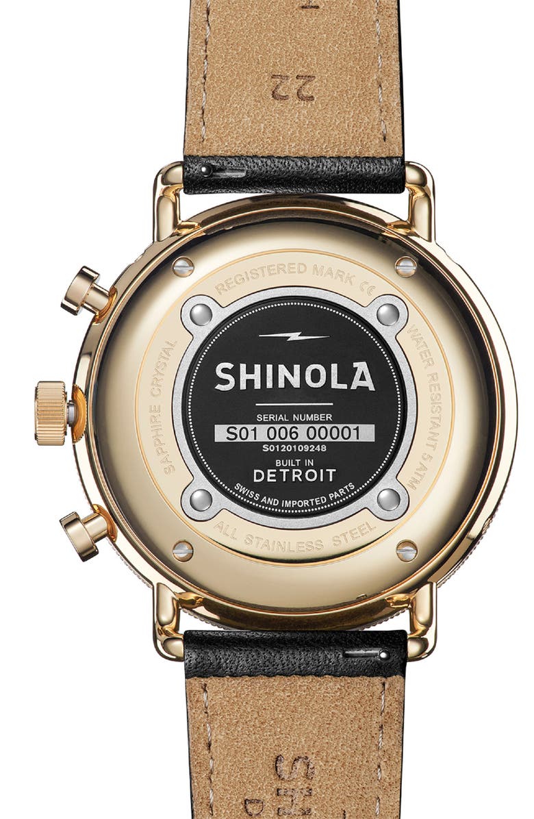 Shinola The Canfield Sport Chrongraph Leather Strap Watch, 45mm, Alternate, color, Blackmatte