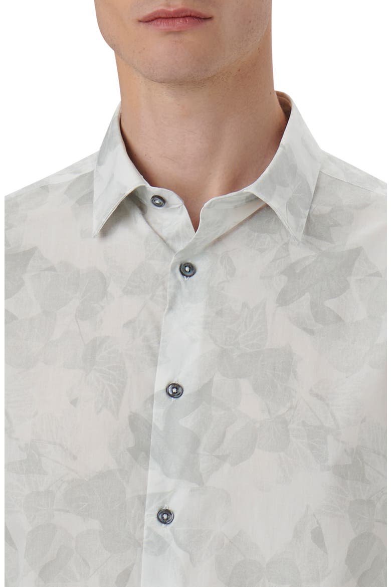 Julian Shaped Fit Leaf Print Stretch Cotton Button-Up Shirt, Alternate, color, CHALK