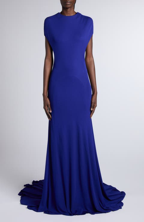 Impossible Backless Crepe Jersey Gown with Train