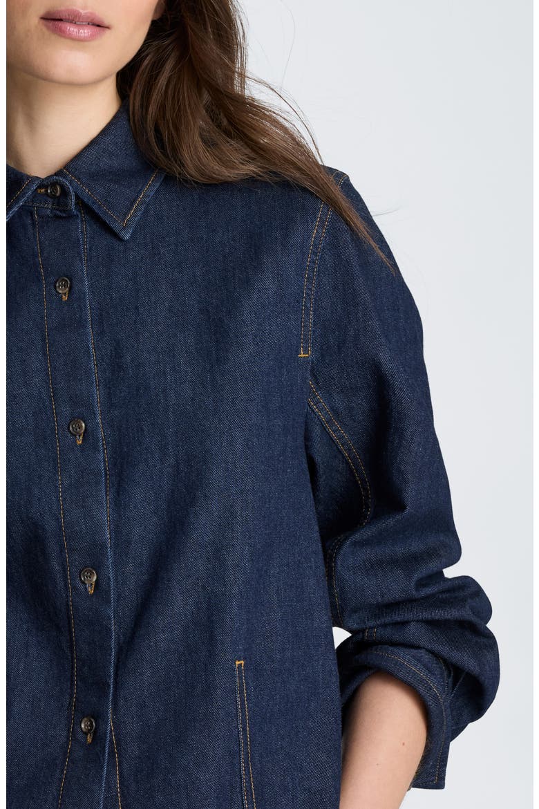 Contrast Stitch Button Down Shirt, Alternate, color, DARK INDIGO RINSE WASH