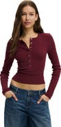 Cotton On Women's Blake Rib Henley Long Sleeve