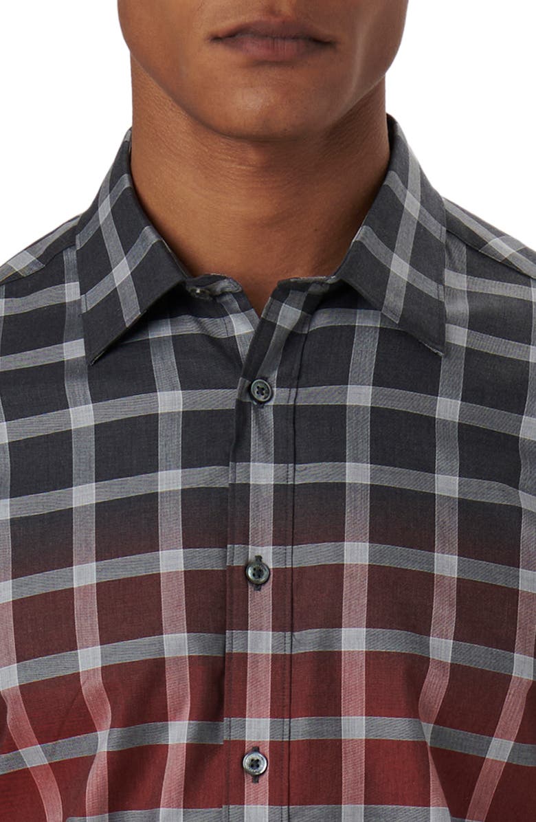 Bugatchi Julian Shaped Fit Gradient Windowpane Print Stretch Cotton Button-Up Shirt, Alternate, color, 