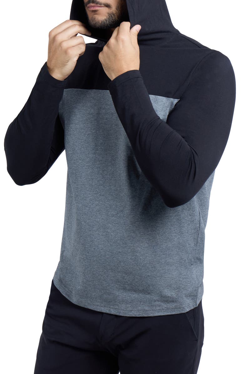 XRAY Colorblock Hooded Sweatshirt, Alternate, color, Black/ Heather Charcoal