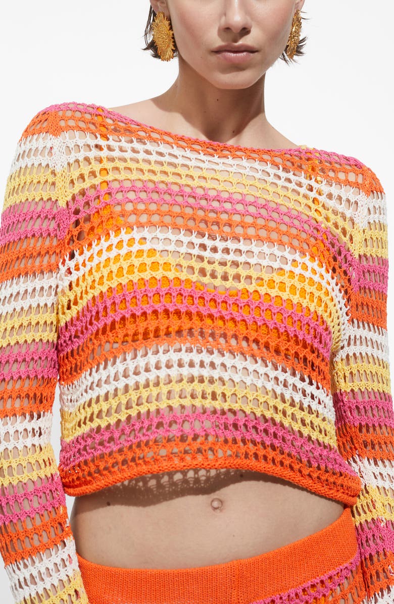 MANGO Stripe Boxy Openwork Sweater, Alternate, color,