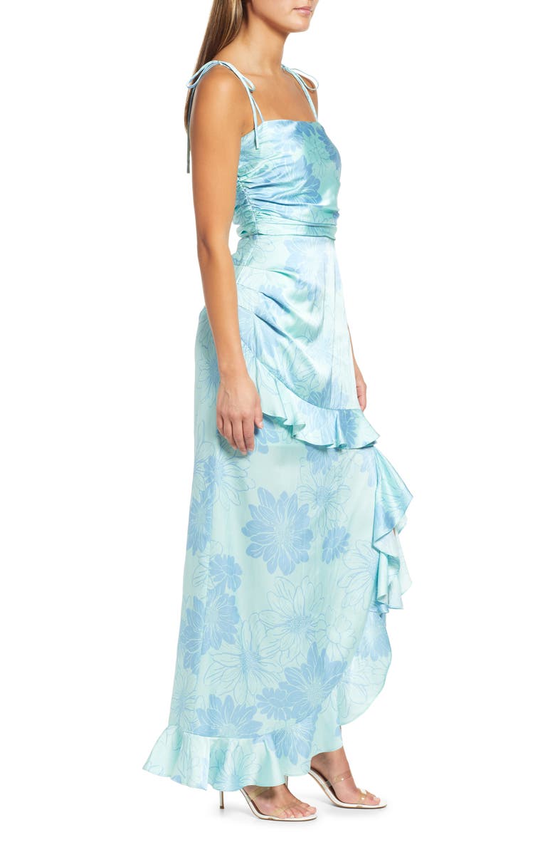WAYF Floral Tie Strap Satin Maxi Dress, Alternate, color, 
