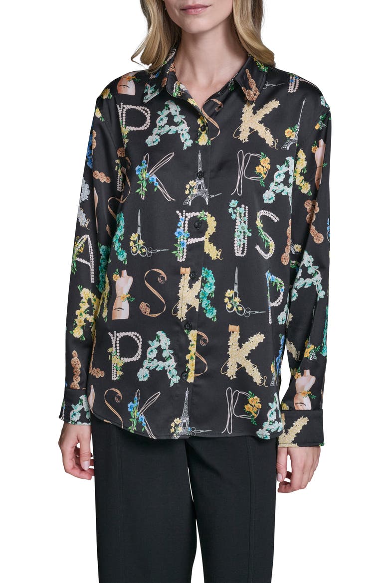 Print Oversize Button-Up Shirt, Main, color, BLACK/ PANNA COTTA MULTI
