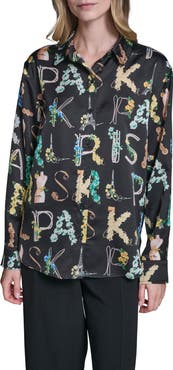 KARL LAGERFELD PARIS Print Oversize Button-Up Shirt
