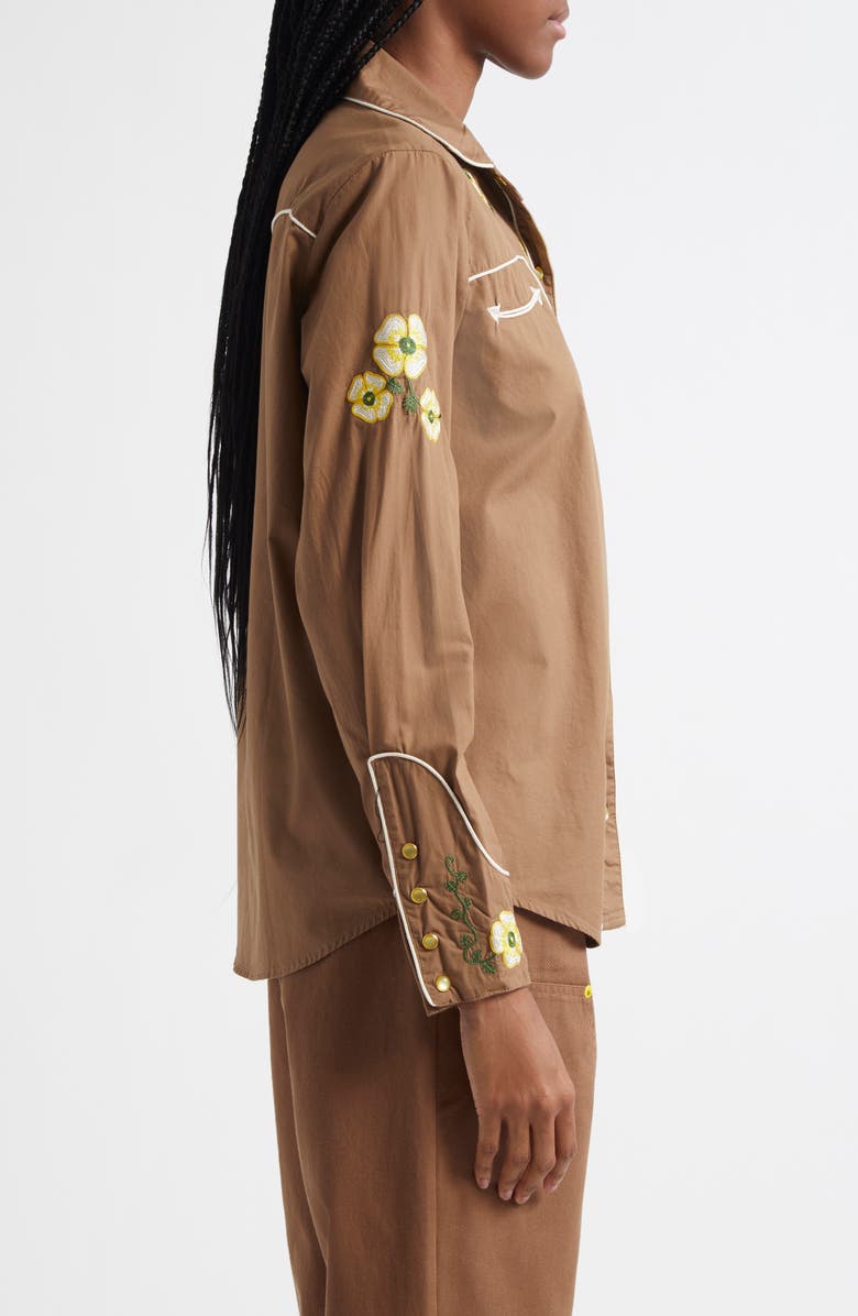 Melody Ehsani Ranch Embroidered Cotton Button-Up Shirt, Alternate, color, Brown