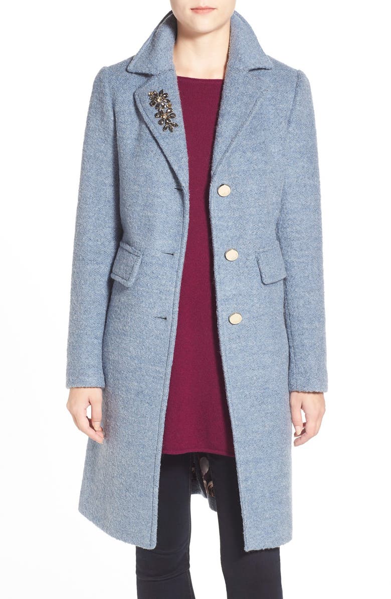 Eliza J Embellished Bouclé Reefer Coat, Main, color, 