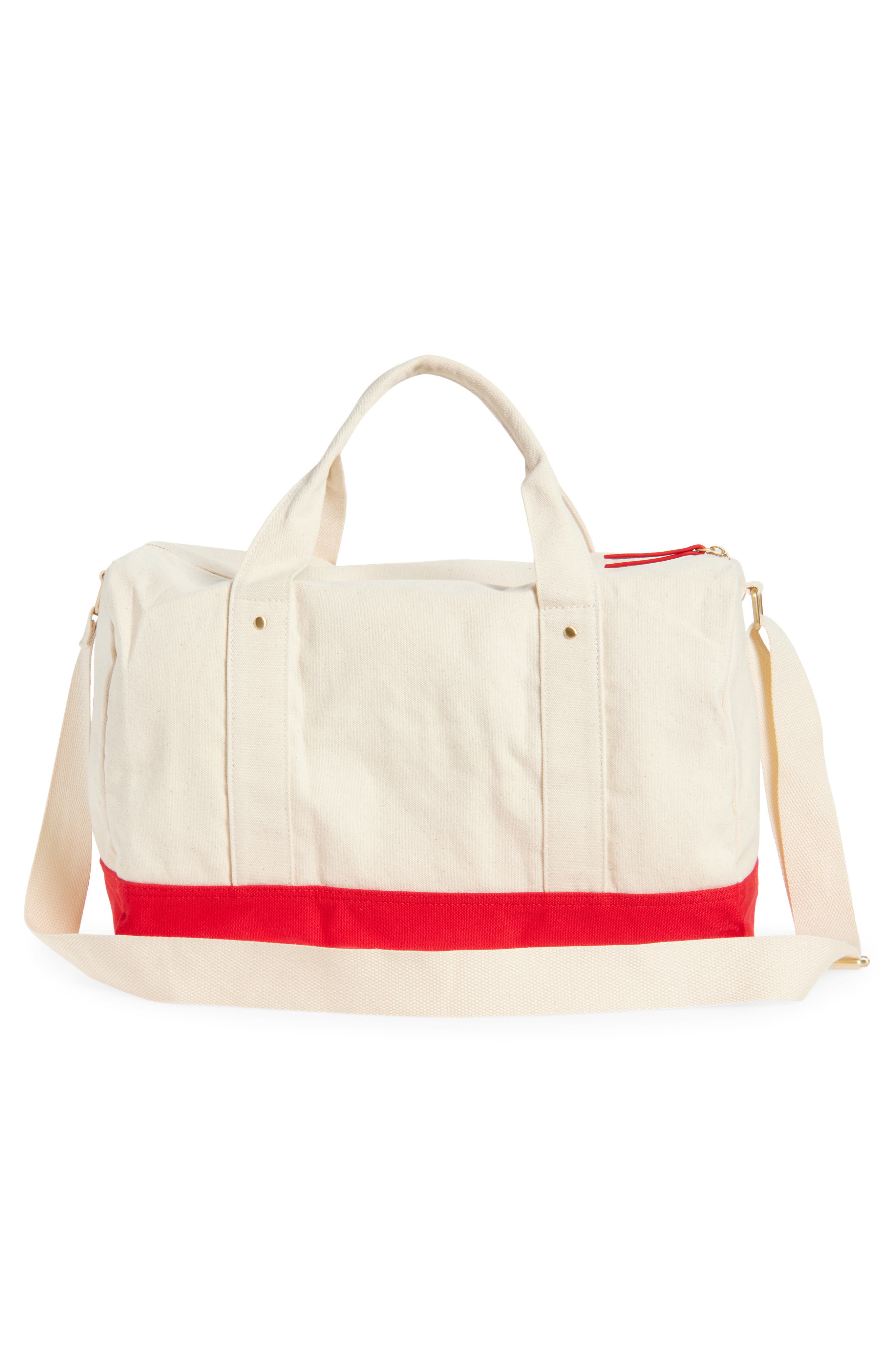 Logo Embroidered Canvas Duffle Bag, Alternate, color, NATURAL TRUE RED