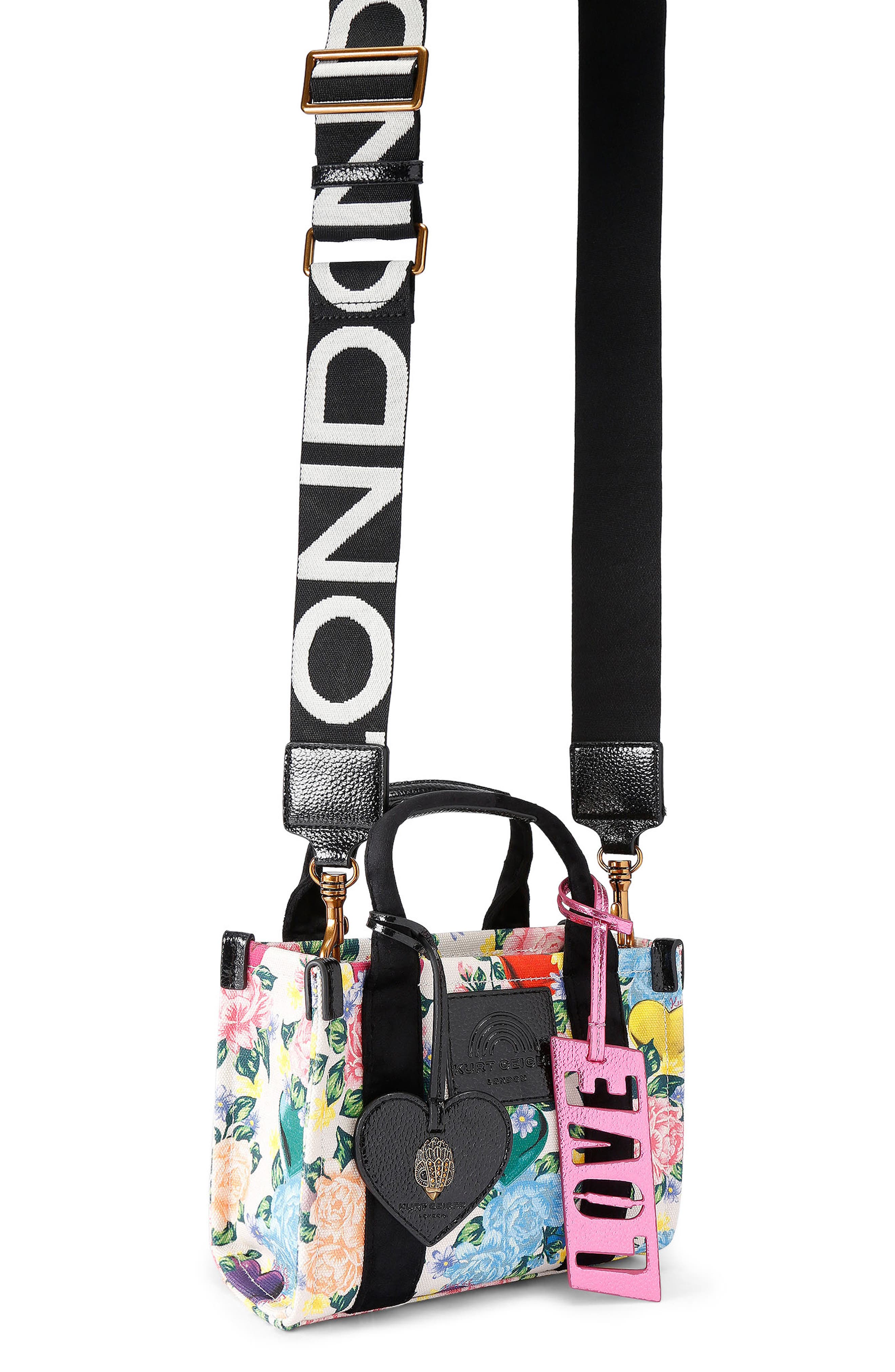 Kurt Geiger London Extra Small Southbank Floral Canvas Tote, Alternate, color, Charcoal