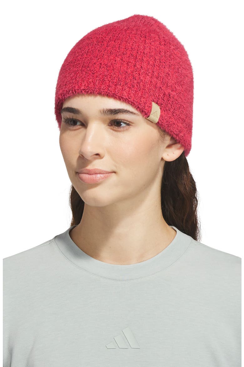 Fuzzy Knit Beanie, Alternate, color, POWER PINK/ MAROON/ BEIGE