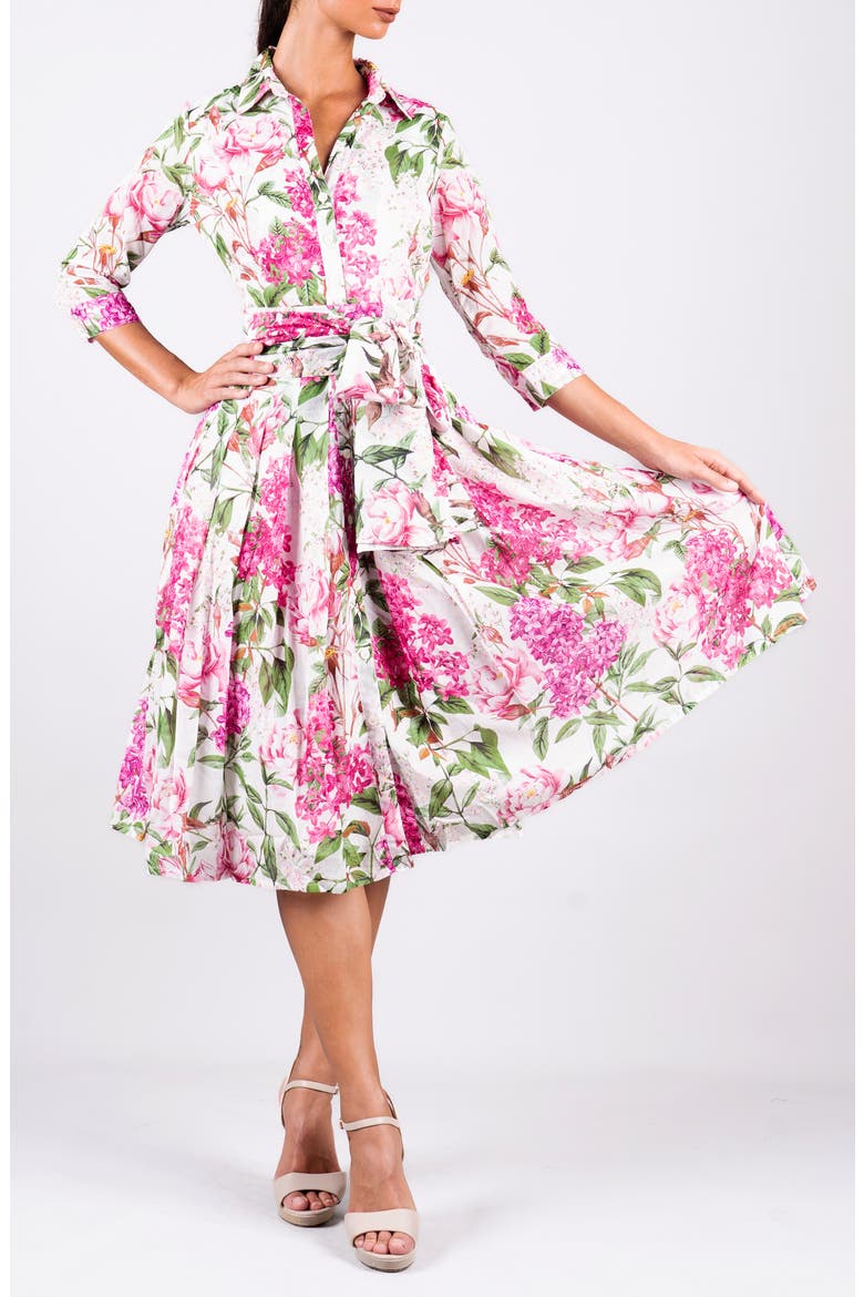 Lilac Flower Midi Shirtdress, Alternate, color, White