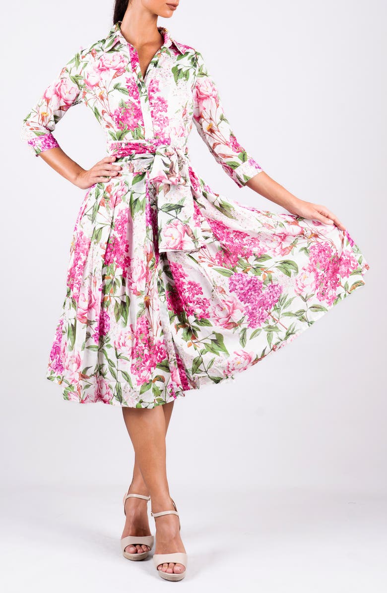 SAMANTHA SUNG Lilac Flower Midi Shirtdress, Alternate, color, White